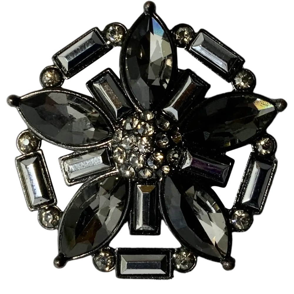 Brilliant Smoky Glass Brooch Pin with Faux Rhinestones